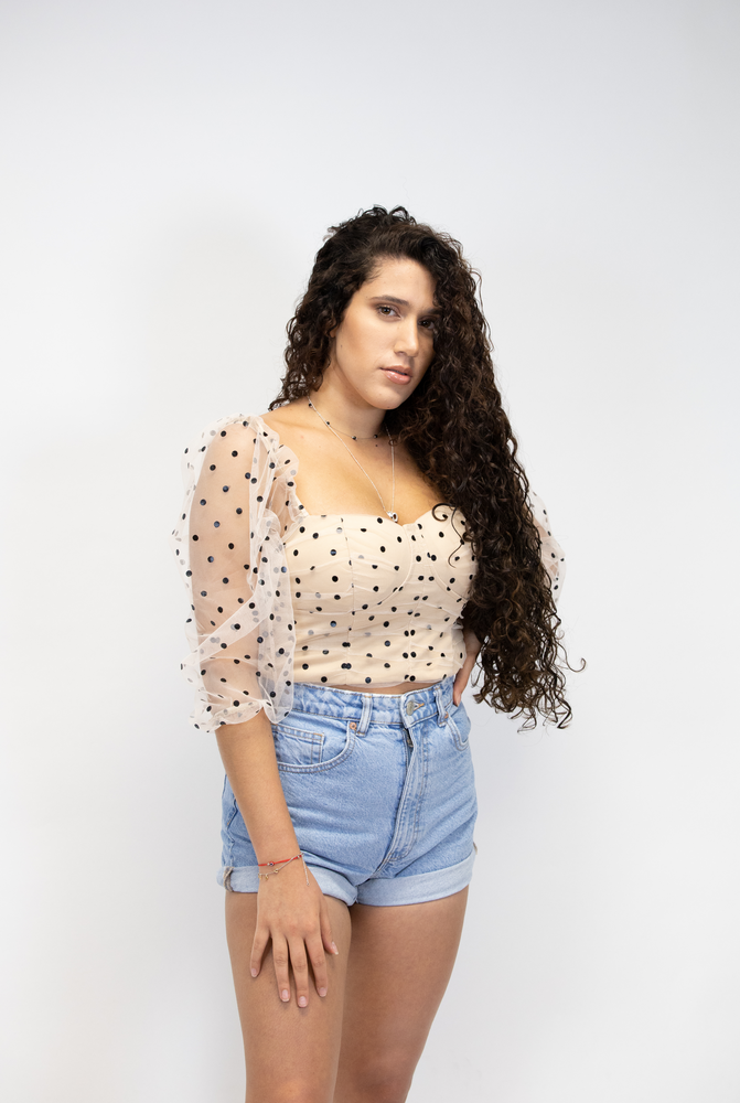 Mery Top with Polka Dots and Mesh Design